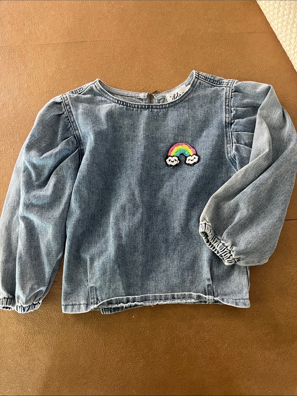 Lola and the boys Denim Kids Top with Rainbow Patch Sz 8